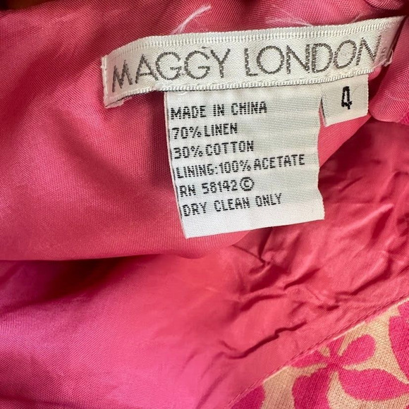 Maggy London Tea Dress 4 Floral Sleeveless Sheath Linen Pink Ribbon Bow - Picture 8 of 10